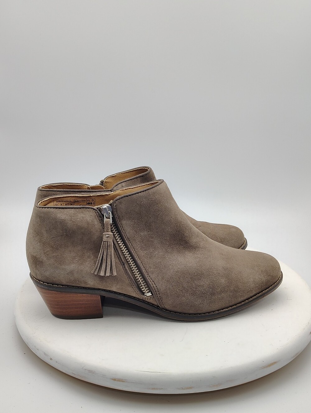 Vionic Taupe Suede Women's Ankle Booties with Side Tassel Zipper Size 10